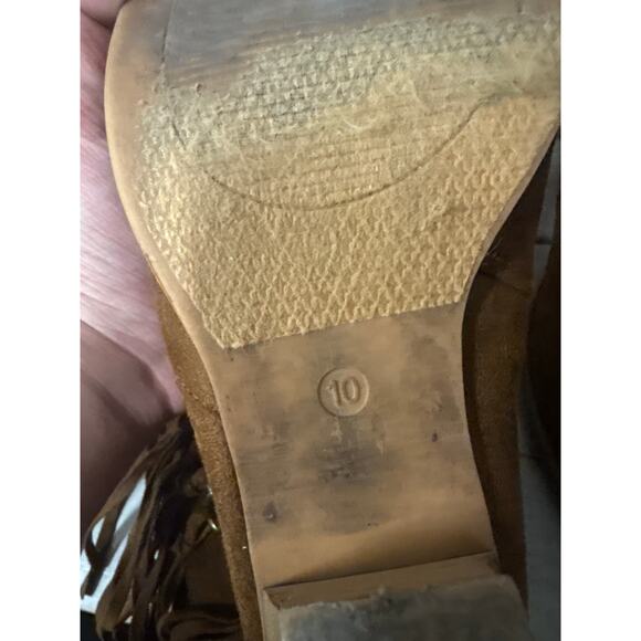 Brown Fringe Ankle Heel Boots Woman Sz 10 - Picture 7 of 7